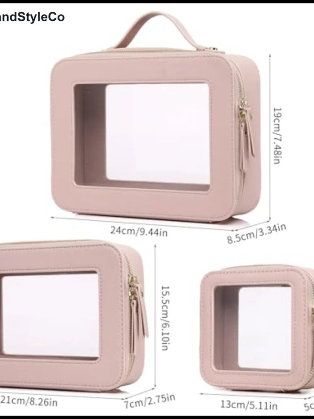 Clear Makeup Bag Set with Faux Leather Trim, 3 Pieces, TSA Approved